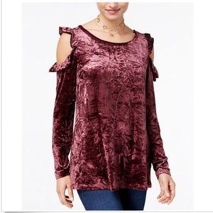 Ultra Flirt Velvet Cold-Shoulder Pullover Top M